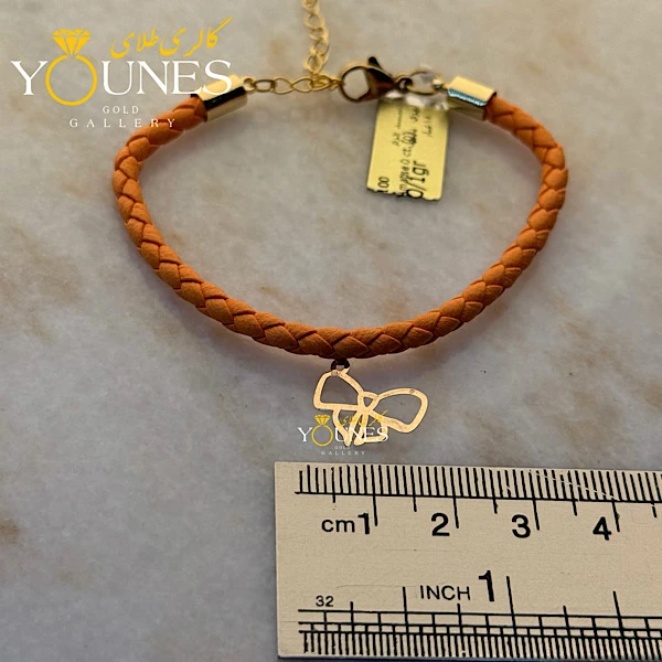 دستبند چرم پاپیون طلا